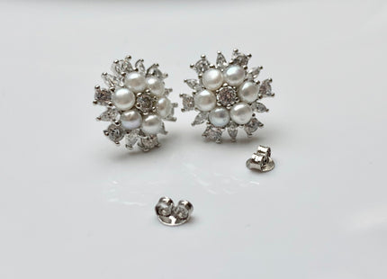 AAAAA Genuine Freshwater Pearl Earring Studs With 925 Sterling Silver/Gold Post Natural White Pearls Cluster Earring Bridal Jewelry #10047-I