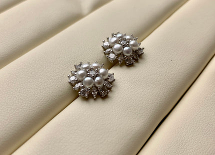 AAAAA Genuine Freshwater Pearl Earring Studs With 925 Sterling Silver/Gold Post Natural White Pearls Cluster Earring Bridal Jewelry #10047-I