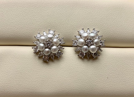 AAAAA Genuine Freshwater Pearl Earring Studs With 925 Sterling Silver/Gold Post Natural White Pearls Cluster Earring Bridal Jewelry #10047-I