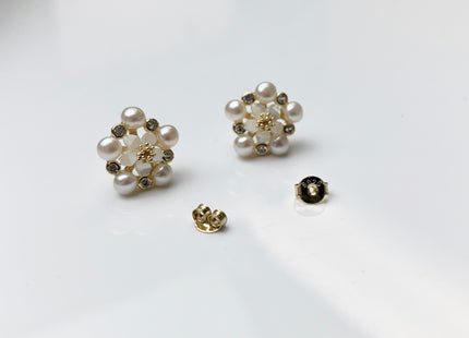 AAAAA Genuine Freshwater Pearl Earring Studs With 925 Sterling Silver/Gold Post Natural White Pearls Cluster Earring Bridal Jewelry #1736-C