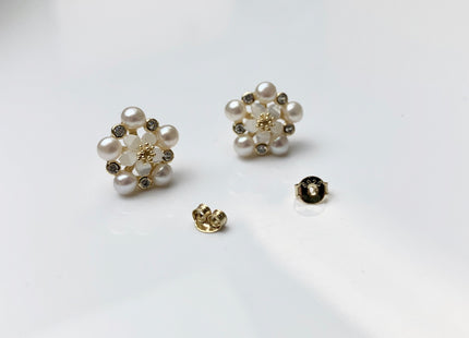 AAAAA Genuine Freshwater Pearl Earring Studs With 925 Sterling Silver/Gold Post Natural White Pearls Cluster Earring Bridal Jewelry #10047-J
