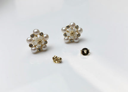 AAAAA Genuine Freshwater Pearl Earring Studs With 925 Sterling Silver/Gold Post Natural White Pearls Cluster Earring Bridal Jewelry #10047-J