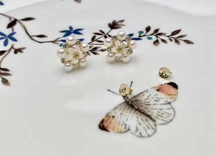 AAAAA Genuine Freshwater Pearl Earring Studs With 925 Sterling Silver/Gold Post Natural White Pearls Cluster Earring Bridal Jewelry #1736-C