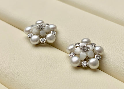 AAAAA Genuine Freshwater Pearl Earring Studs With 925 Sterling Silver/Gold Post Natural White Pearls Cluster Earring Bridal Jewelry #1736-C