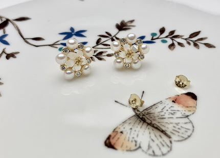 AAAAA Genuine Freshwater Pearl Earring Studs With 925 Sterling Silver/Gold Post Natural White Pearls Cluster Earring Bridal Jewelry #10047-J