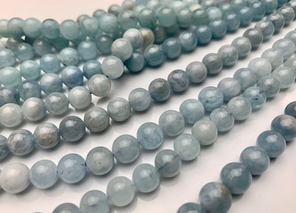 8mm Smooth Round Natural Color Aquamarine Gemstone Beads #2281
