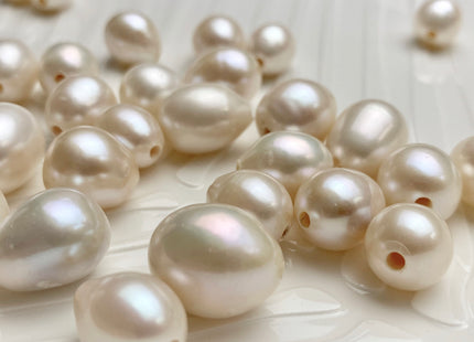 ONE Piece 10-14x12-17 mm AA Large Hole Natural White Rice/Oval Pearl Beads Through Hole Size 2.2 mm Genuine Large Hole Pearls #1740