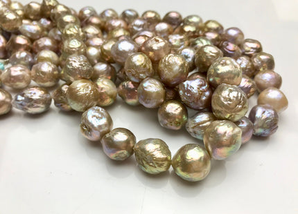 10-13mm 12-15mm Natural Mauve Pink With Iridescent Green Color Baroque Freshwater Pearl Beads Rare High Luster Genuine Baroque Pearls #1588
