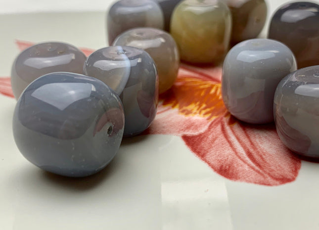 12x16-16x18 Natural Gemstone Gray Agate Beads Natural Color Smooth Drum/Tube Shape Jumbo Size Natural Agate Gemstone #2003