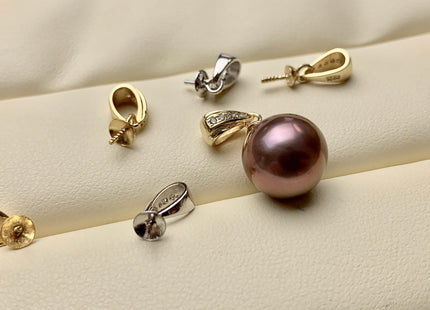 One Piece 925 Sterling Silver/Gold Pendant Setting Findings For Half Drilled Pearls Simple Design W/CZ Sterling Silver Pendant #10351