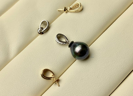 One Piece 925 Sterling Silver/Gold Pendant Setting Findings For Half Drilled Pearls Simple Design W/CZ Sterling Silver Pendant #10351