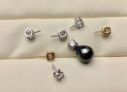 One Piece 925 Sterling Silver/Gold Pendant Setting Findings For Half Drilled Pearls Simple Design W/CZ Sterling Silver Pendant #10376