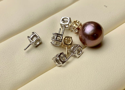 One Piece 925 Sterling Silver/Gold Pendant Setting Findings For Half Drilled Pearls Simple Design W/CZ Sterling Silver Pendant #10376