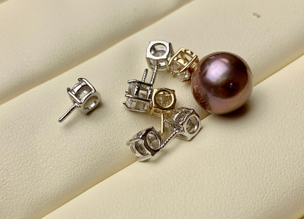 One Piece 925 Sterling Silver/Gold Pendant Setting Findings For Half Drilled Pearls Simple Design W/CZ Sterling Silver Pendant #10376