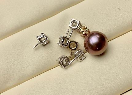 One Piece 925 Sterling Silver/Gold Pendant Setting Findings For Half Drilled Pearls Simple Design W/CZ Sterling Silver Pendant #10376