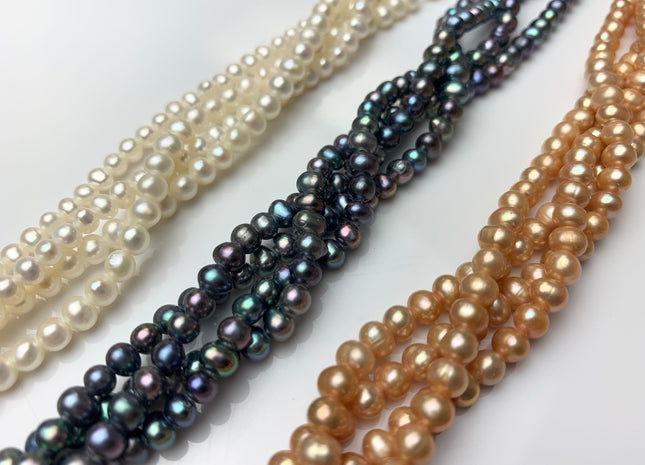 4 mm AA Natural White/Grey/Peacock/Champagne Potato Large Hole 1.2 mm Freshwater Pearl, Genuine Pearls Wedding / Bridal Pearls #1023