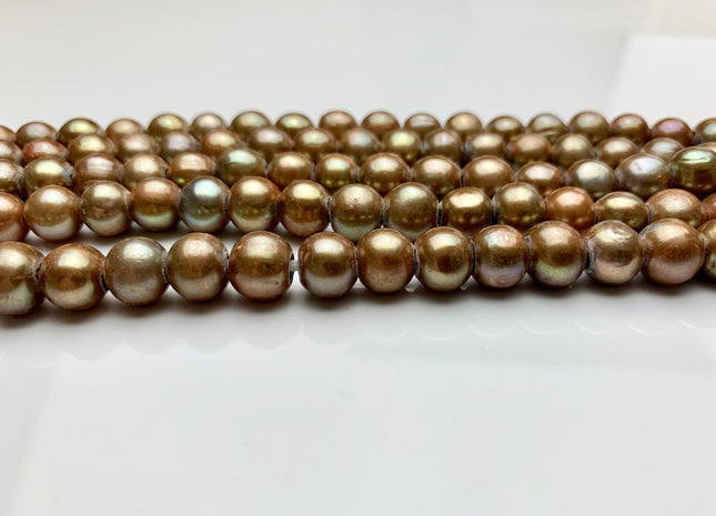 8-9 mm Large Hole Champagne Copper Color Potato Freshwater Pearl Beads Hole Size 2 mm Genuine Large Hole Freshwater Pearl Beads #321