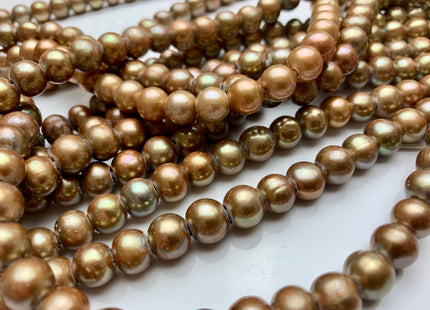 8-9 mm Large Hole Champagne Copper Color Potato Freshwater Pearl Beads Hole Size 2 mm Genuine Large Hole Freshwater Pearl Beads #321