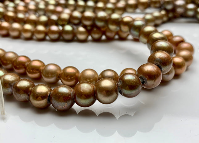 8-9 mm Large Hole Champagne Copper Color Potato Freshwater Pearl Beads Hole Size 2 mm Genuine Large Hole Freshwater Pearl Beads #321