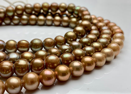 8-9 mm Large Hole Champagne Copper Color Potato Freshwater Pearl Beads Hole Size 2 mm Genuine Large Hole Freshwater Pearl Beads #321