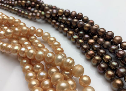 7.5-8 mm Full Strand Large Hole Copper Brown Freshwater Potato Pearl Beads Hole Size 2.2 mm Genuine Large Hole Freshwater Pearls #1473