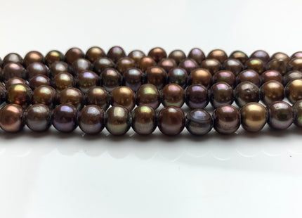 7.5-8 mm Full Strand Large Hole Copper Brown Freshwater Potato Pearl Beads Hole Size 2.2 mm Genuine Large Hole Freshwater Pearls #1473