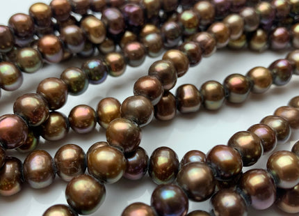 7.5-8 mm Full Strand Large Hole Copper Brown Freshwater Potato Pearl Beads Hole Size 2.2 mm Genuine Large Hole Freshwater Pearls #1473