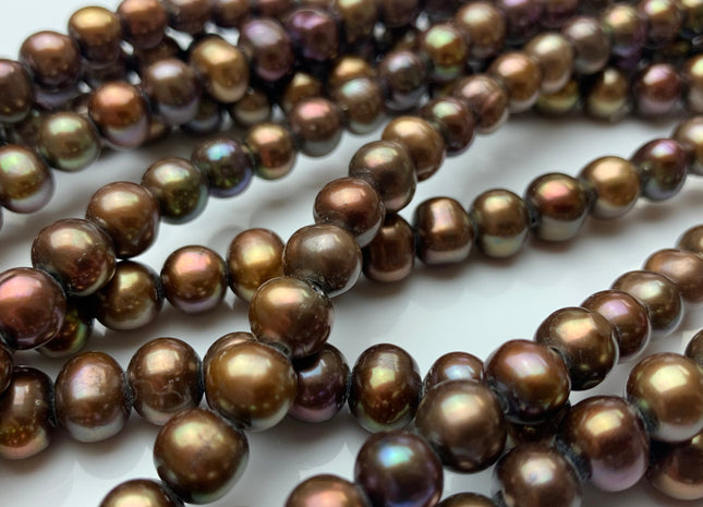 7.5-8 mm Full Strand Large Hole Copper Brown Freshwater Potato Pearl Beads Hole Size 2.2 mm Genuine Large Hole Freshwater Pearls #1473