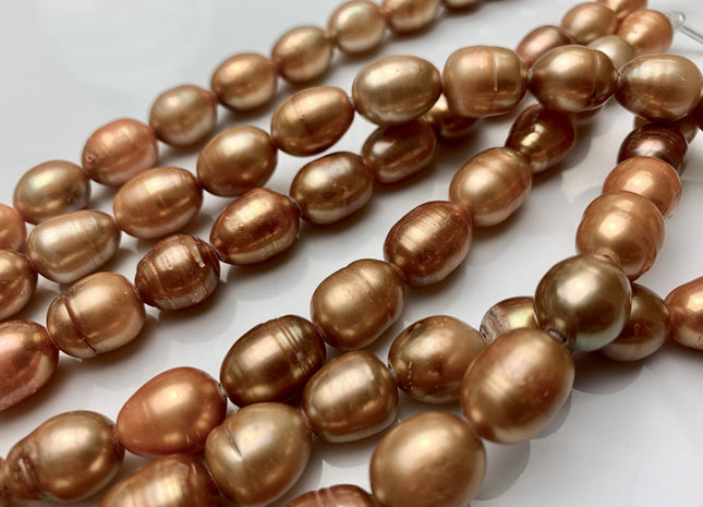 10-11x13 mm Half Strand Large Hole Ochre Orange color Rice/Oval Freshwater Pearl Beads Hole size 2.2 mm Rare Ochre Orange Color Pearls #1475