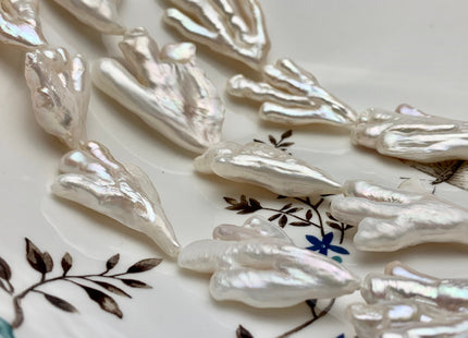 35 mm AAA Natural White Rare Chicken Feet Freshwater Pearls High Luster Limited Edition Biwa Pearl Beads #1754