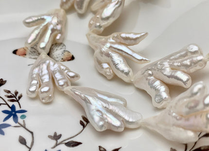 35 mm AAA Natural White Rare Chicken Feet Freshwater Pearls High Luster Limited Edition Biwa Pearl Beads #1754
