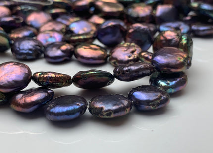 11-12 mm Purplish Peacock Flat Coin Freshwater Pearl Beads Limited Edition Purplish Peacock Pearls 31 Pieces #1133