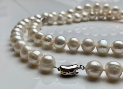 17.5/20/22/24 Inches Hand Knotted 11 mm Freshwater Pearl Necklace Natural White Freshwater Pearl Necklace With Silver Clasp #1502