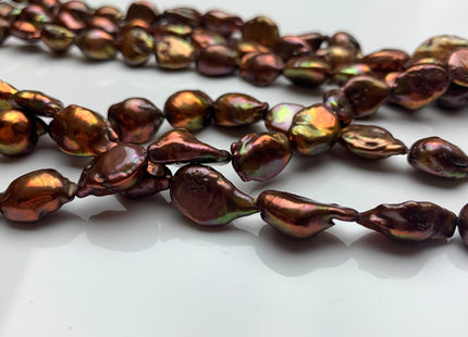 10x13-15 mm AA Copper Brown With Iridescent Gold Green Color Keshi Freshwater Pearl Beads Flat Nugget High Luster Nugger Keshi Pearls #1496