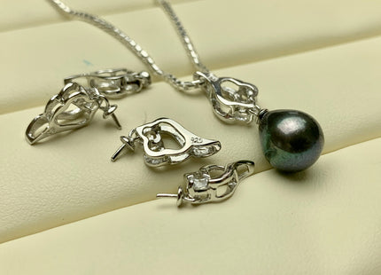 One Piece 925 Sterling Silver/Gold Pendant Setting Findings For Half Drilled Pearls Flame Shape Design W/CZ Sterling Silver Pendant #10354