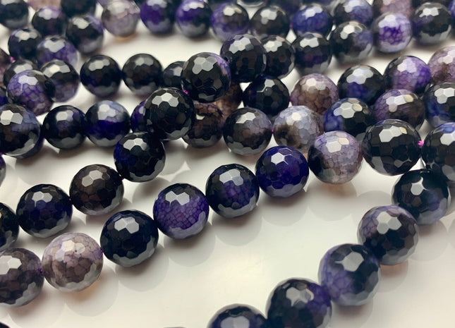 12 mm Faceted Round Fire Agate Gemstone Beads Heat Treated Purple Black Multi Color Natural Gemstone Agate Loose Beads #2292