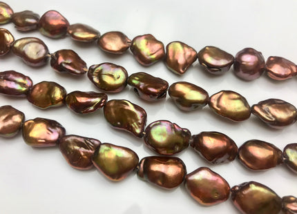 10x13-15 mm AA Copper Brown With Iridescent Gold Green Color Keshi Freshwater Pearl Beads Flat Nugget High Luster Nugger Keshi Pearls #1496