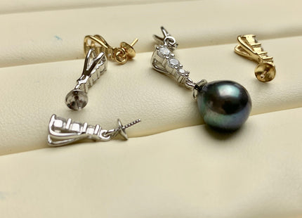 One Piece 925 Sterling Silver/Gold Pendant Setting Findings For Half Drilled Pearls Triangle Design W/CZ Sterling Silver Pendant #10357