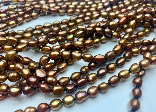 6x8 mm AAA High Luster Brown Color Rice Nugget Freshwater Pearl Beads Genuine Brown Copper Color Cultured Freshwater Pearl Nuggets #1508