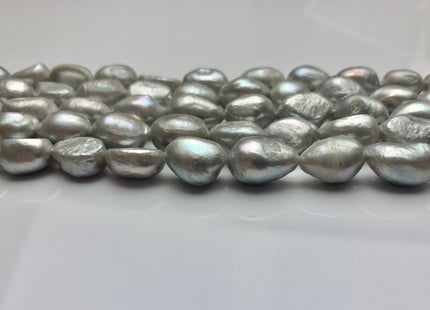 10x12-16 mm Silver Gray Color Rice Nugget Freshwater Pearl Beads Genuine Gray Color Cultured Freshwater Pearl Long Oval Nuggets #1506