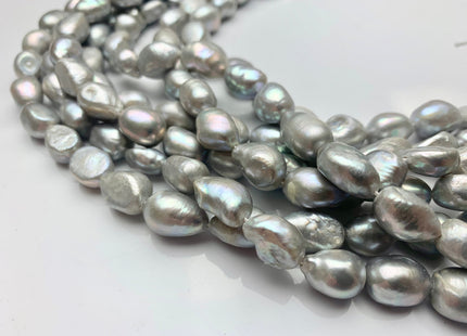 10x12-16 mm Silver Gray Color Rice Nugget Freshwater Pearl Beads Genuine Gray Color Cultured Freshwater Pearl Long Oval Nuggets #1506
