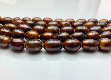 10-11x13-15 mm Large Hole Half Strand Brown Color Rice Freshwater Pearl Beads Hole Size 2.2 mm Genuine Freshwater Rice Shape Pearls #1514