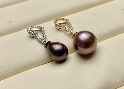 One Piece 925 Sterling Silver/Gold Pendant Setting Findings For Half Drilled Pearls Heart Shape Design W/CZ Sterling Silver Pendant #1738-U