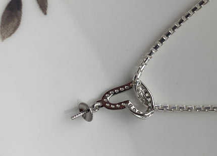 One Piece 925 Sterling Silver/Gold Pendant Setting Findings For Half Drilled Pearls Heart Shape Design W/CZ Sterling Silver Pendant #1738-U