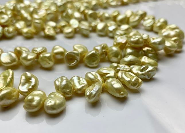 8x10 mm AA Lime Green Color Top Drilled Keshi Freshwater Pearl Beads Genuine Top Drilled Freshwater Keshi Cornflake Pearls #1493