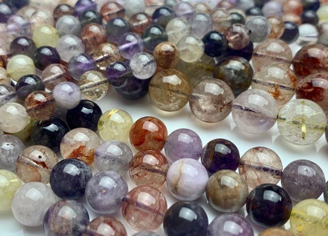 6mm 8mm 10mm AAA Smooth Round Top Quality Natural Super Seven Gemstone Limited Rare Natural Color Cacoxenite Amethyst Gemstone #2289