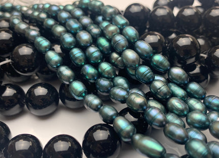 6x8 mm Prussian Blue Color Rice/Oval Freshwater Pearl Beads Genuine Cultured Freshwater Pearls #452