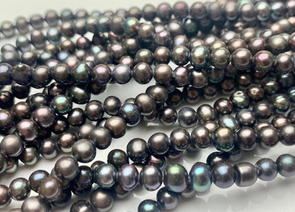 4.5-5 mm AA Dark Gray Peacock Color Potato Freshwater Pearl Bead Genuine Peacock Color Off Round Freshwater Pearls 70 Beads #1526