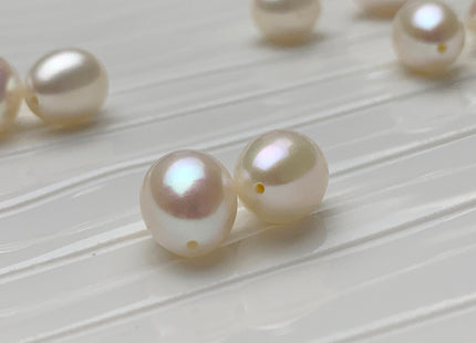 One Pair AAA 8-8.5x10-11 mm White Quality High Luster Rice/Oval Half Drilled Freshwater Pearls Genuine Natural Matching Pearl Earring #1585