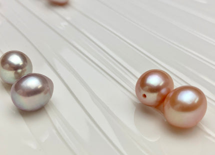 AAA One Pair 10x11-12 mm Top Quality High Luster Rice/Oval Half Drilled Freshwater Pearls Genuine Natural Mauve Pink Freshwater Pearls #1584